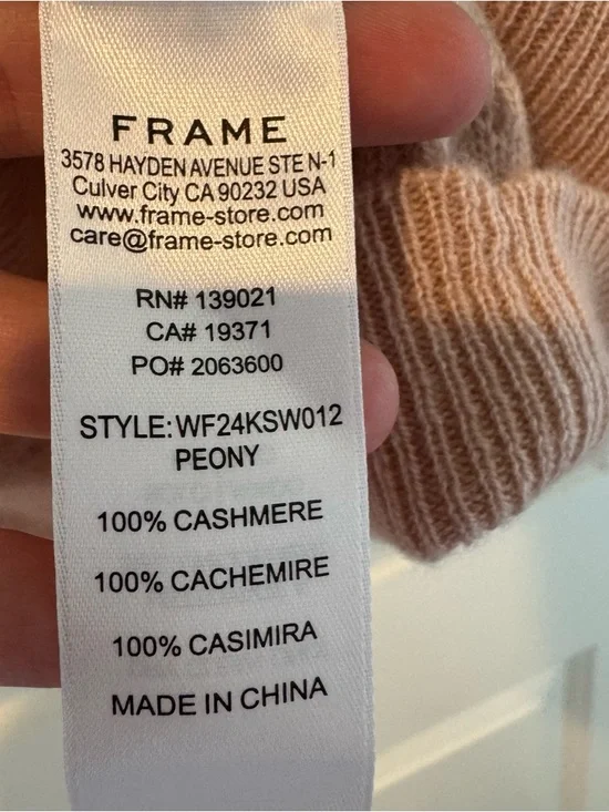 FRAME Pointelle Puff Sleeve Cashmere Sweater | M - Picture 6 of 8